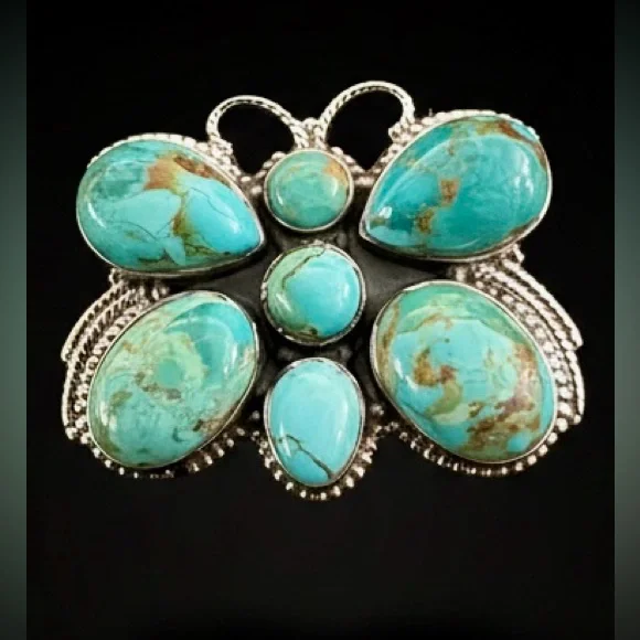 Genuine Turquoise and Sterling Silver Butterfly Ring - Picture 1 of 7